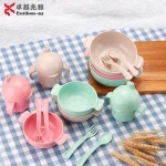 5PCS Unbreakable Heathy Baby Tableware Wheat Straw Kids Dinnerware Set