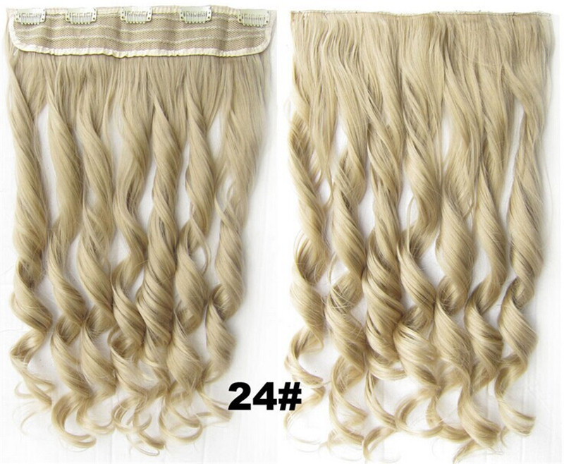 60cm long wave  Full Head One Piece 5 Clips In on synthetic Hair Extensions