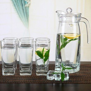 7PCS Glass Water Tea Drinking Set , 1.3L Glass Water Jug with 6 Glasses