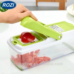 8 in 1 Mandoline Slicer Multi Grater with Storage Container and Lid Interchangeable Stainless Steel Blades Lemon Juice Squeezer