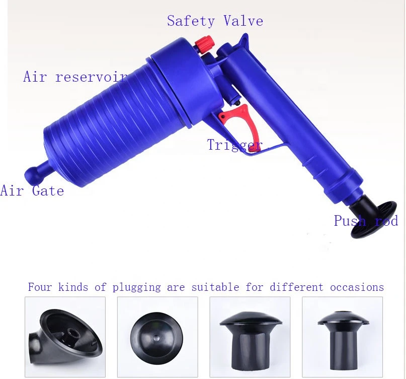 A Factory hot sales Multi-function Powerful High Air Pressure Drain Blaster Toilet Plunger with 4 Plastic rubbers