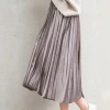 AL6079W New fashion spring autumn solid plus size loose waist women long pleated skirt