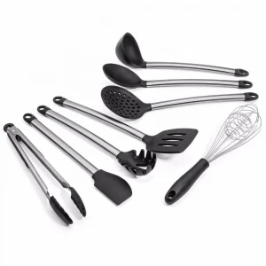 Amazon Hot Sell Cooking Set of 8 Stainless Steel and Silicone Kitchen Utensil Set