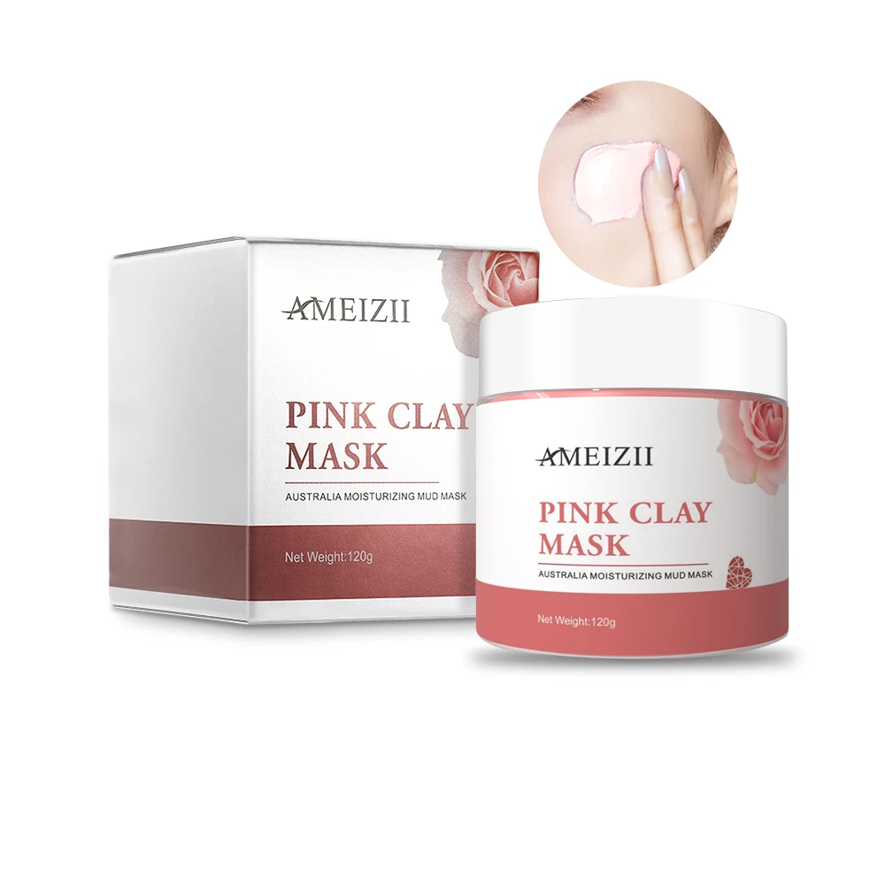 AMEIZII Natural Organic Skincare 120g Pink Clay Mask Detox Whitening Hydrating Face Care Mud Mask Washable Beauty Cosmetics