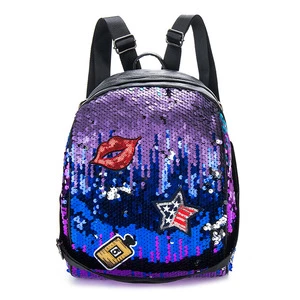 Backpack bag fashion sequins middle school student bag 2017 Korean lip badge soft sister backpack batch generation