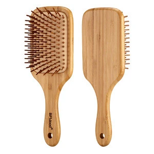 Bamboo paddle hairbrush with bamboo bristle for stimulate scalp and blood flow