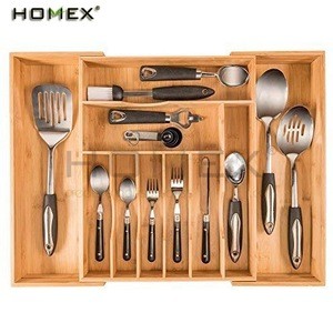 Bamboo Utensil Organizer, Silverware Organizer Cutlery Tray Kitchen Drawer Organizer/Homex_FSC/BSCI Factory