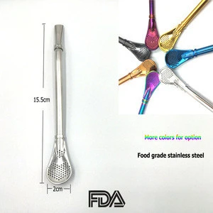 Barware stainless steel spoon straw bombilla with tea or coffee filter mesh