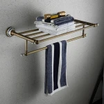 Bathroom Brass Two Tier Wire Towel Shelf Towel Rack Hotel shelf Metal Rack Shelf