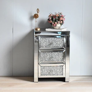 Bedroom Furniture3 Drawer nightstand  Silver Mirrors Crushed Diamond  Bedside Table