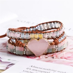 Best Selling Beautiful Natural Stones Rose Quartz Bracelet Rhodonite Crystal Handmade Jewelry Gift Women