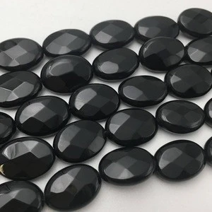 Black Onyx flat faceted Oval beads