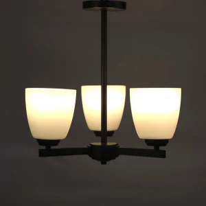 Black three-point simple Ceiling Pendant, white jade bell mouth glass lampshade bedroom chandelier modern ceiling lamp
