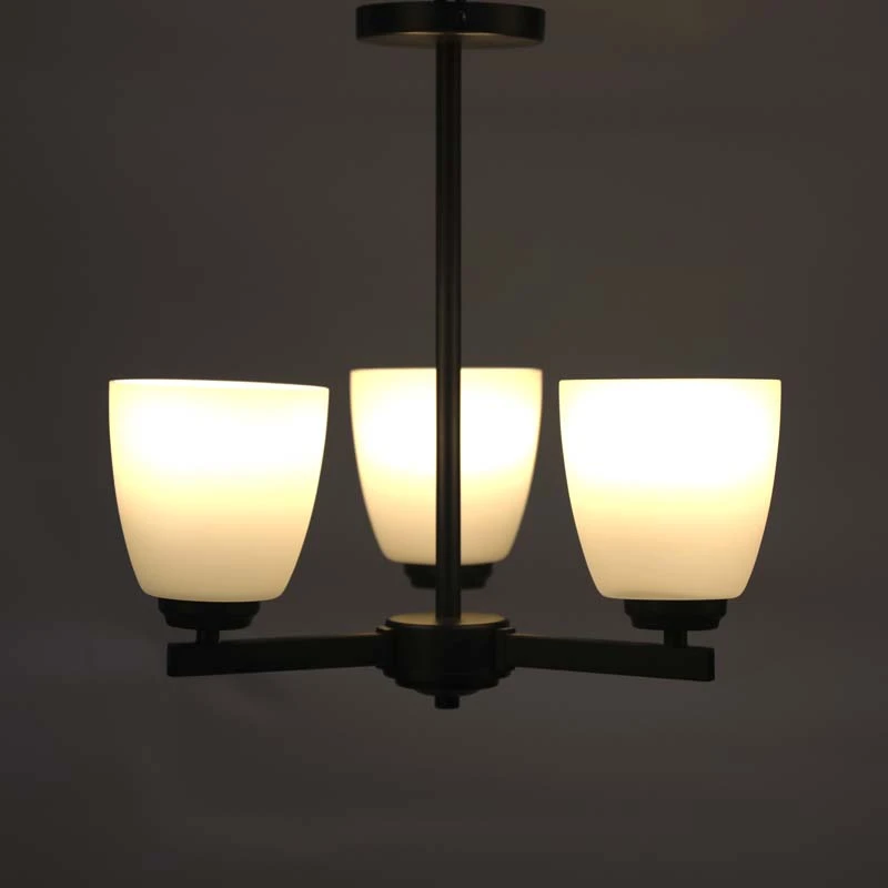 Black three-point simple Ceiling Pendant, white jade bell mouth glass lampshade bedroom chandelier modern ceiling lamp