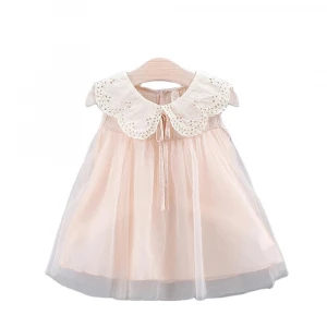 breathable girl o-neck knee-length lace baby clothes dress