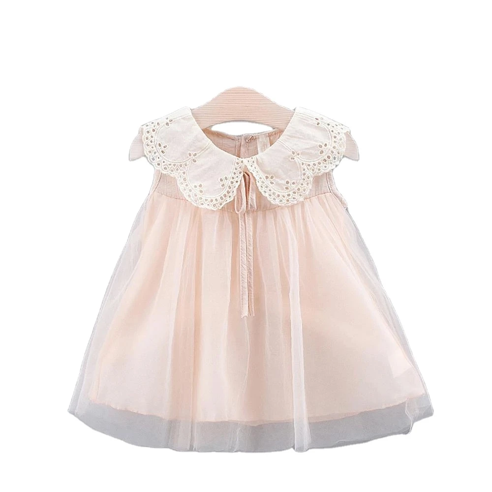 breathable girl o-neck knee-length lace baby clothes dress