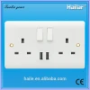 British Standard 13A 2 gang wall switched socket+(1A+2.1A) USB outlet, USB socket with total current 3.1AMP