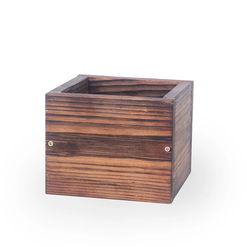 Carbonized Anti-corrosion Flower Pot Succulent Wood Creative Solid Rectangular Wooden Log Flower box