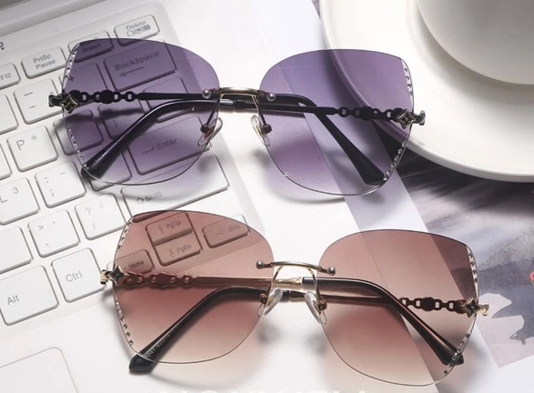 china manufacturer wholesale private label polarized gold metal round rimless diamond sunglasses
