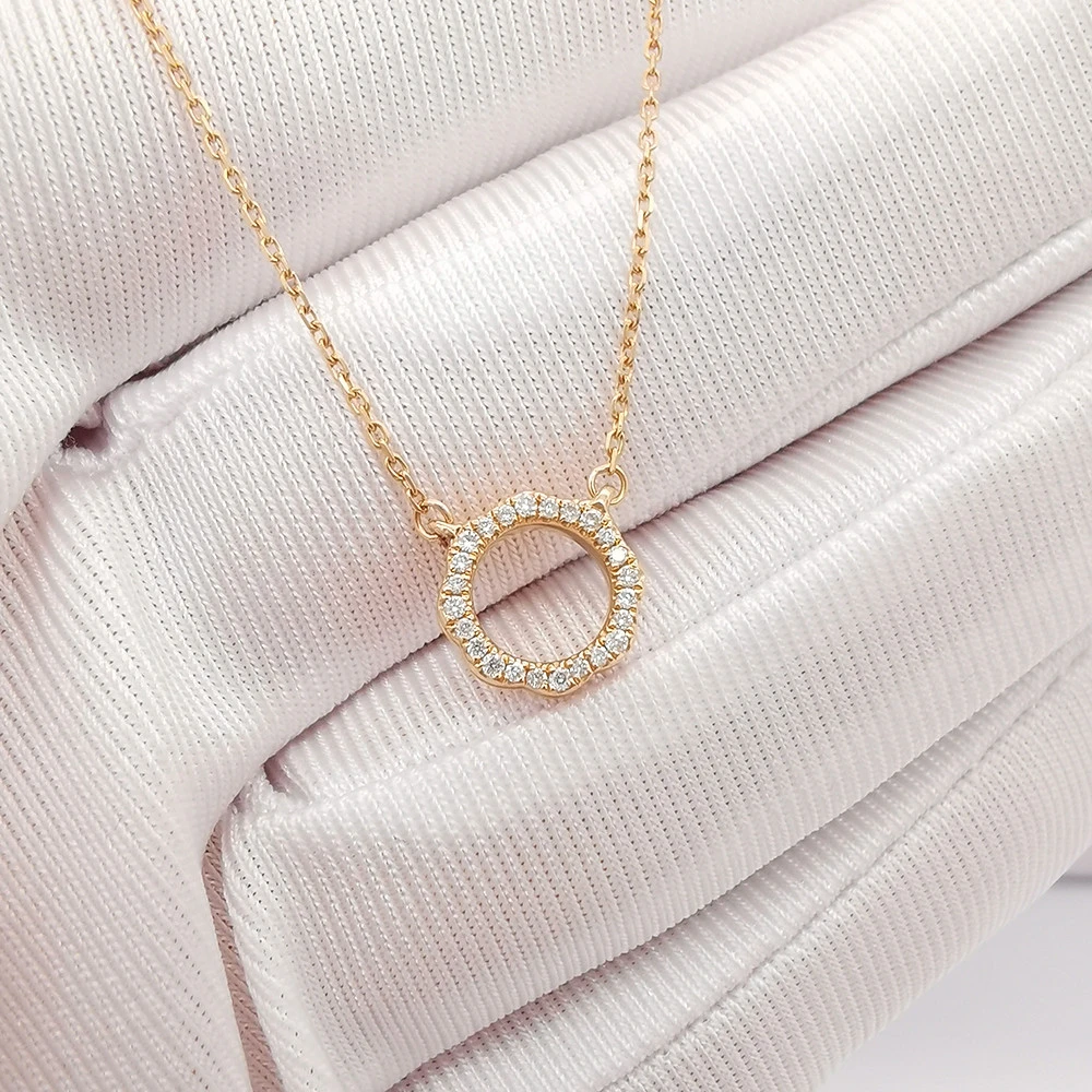 Classic Round Shape 18K Gold Chain Link Necklace 18K Real Gold Diamond Circle Charm Necklace Jewelry