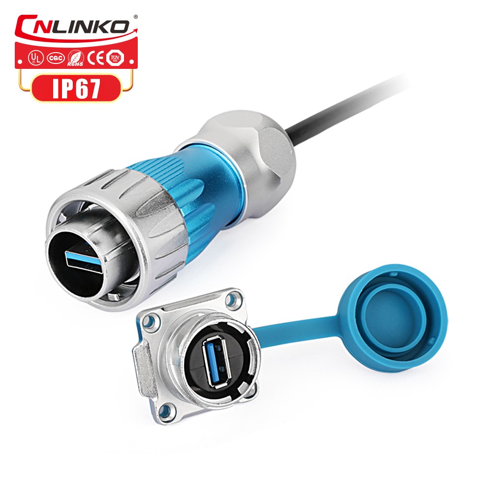 Cnlinko IP67 waterproof Zinc Alloy Shell usb front panel Plug socket double usb connector