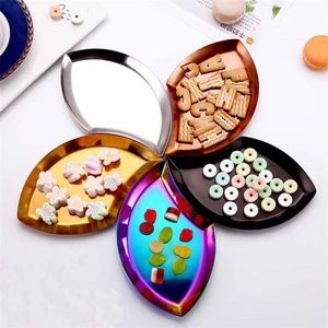 Colorful Stainless Steel Cake Candy Plate Leaf Shaped Fruit Fast Food Container Snack Dish