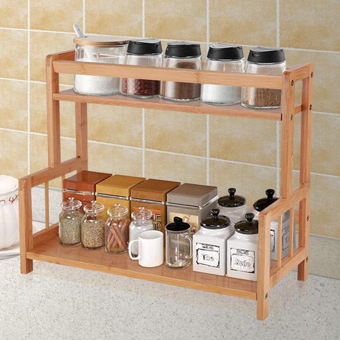 Buy Combohome 2 Tier Bamboo Spice Rack Organizer Kitchen Countertop ...
