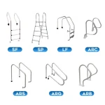 complete set swimming pool equipment including sand filter, pump, underwater LED light, pool ladder, waterfall