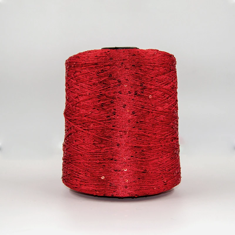 COOMAMUU Beautiful Red Sequins Acrylic Yarn for Knitting Fashion Thread for Crocheting
