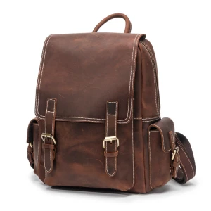 Crazy horse Leather laptop backpack shoulder bag men Crossbody handbags School Backpack