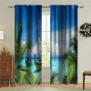 Custom 3D Digital Print Ocean Scenery Panel Rod Pocket Curtain for Kitchen Window