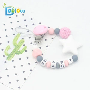 Custom 5 Colors Silicone+Metal Letter Adult Baby Pacifier Holder Clip