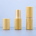 Custom laser engraving empty wood bamboo lip balm container 5 g round natural bamboo chap stick lipstick tubes