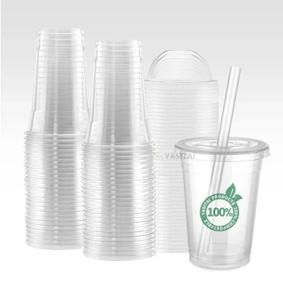 Custom Logo Printing Eco Friendly Compostable Clear PLA Cold Drink Cup Disposable Biodegradable PLA Cups