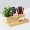 custom logo small desktop organizer desk accessories bamboo wooden office organizer set