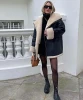 custom women leather jacket with fur winter thick warm jacket women coat