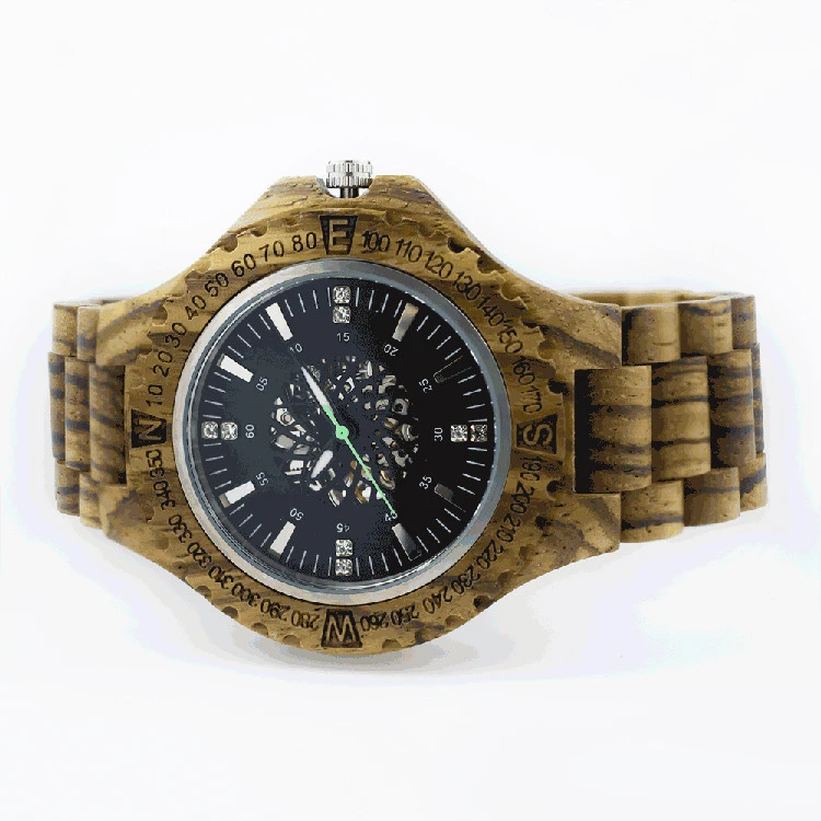 Custom Wooden Watch Skeleton Jam Tangan Kayu Murah Design Your Own Wooden Watch 3ATM Mechanical Wood Case Band WristWatch