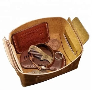 Customized Genuine Cow Leather Storage Trays Snap Real Leather Valet Tray