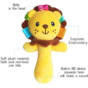 Customized  Plush Rattle Toys Cartoon Stuffed Animals Small Baby Rattles