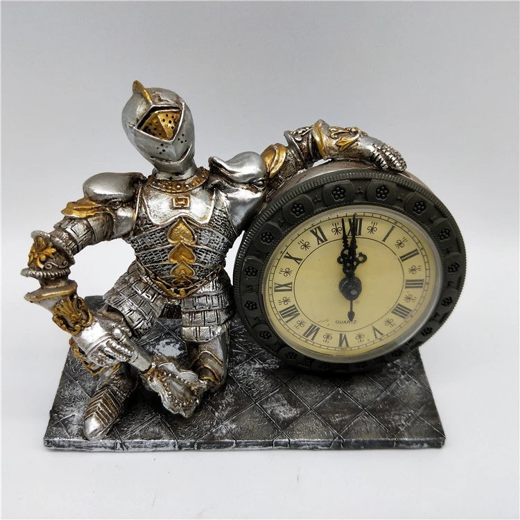 Decorative Desktop Table Clock Armor Knight Resin Handicraft Desk Clock