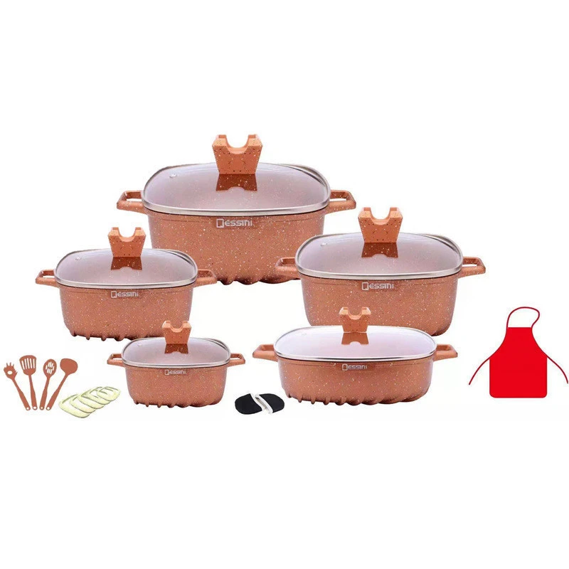 dessini 22pcs die-casting non stick square cookware sets kitchen square cooking pot