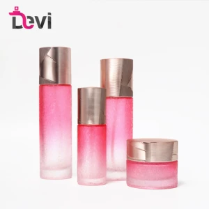 Devi Luxury skin care packaging 30g 30ml 50ml 100ml custom empty gradient pink glass cosmetic bottle for sale