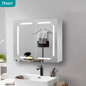 Dheem Waterproof wall mounted sliding shaving toilet bathroom vanity mirror jewelry cabinet with lights