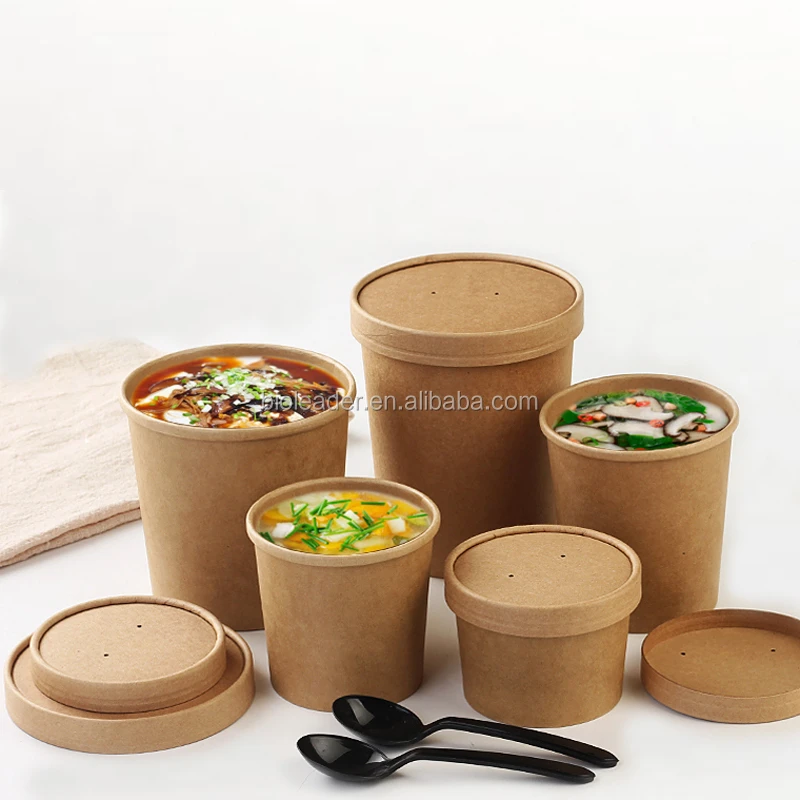 Disposable Biodegradable Takeaway Shallow Kraft Soup Salad Paper Cup Bowl