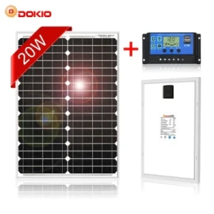 Dokio Solar Panel 20W + 10A 12V/24V Solar Controller with USB Interface 12V Portable Solar Panel for Mobile Phone