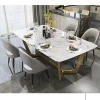 Domino long narrow glass and travertine marble dining table top