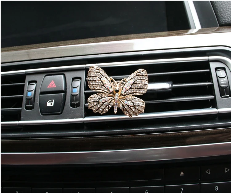 Exquisite Essential Car Diffuser Alloy Crystal Butterfly Aromatherapy Air Freshener Vent Clip Perfume