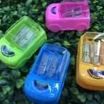 Factory direct Wholesale Custom kid baby child safe cute manual Car shape double hole cartoon pencil sharpener for school