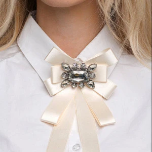 Factory direct wholesale Stone Grosgrain Bow Ribbon Pin Brooch for Dress
