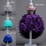 Factory Wholesale lace Girls Party Dress,New Model Flower Girl Dresses With Long Tailed Short Front Long Back Skirts MLD102